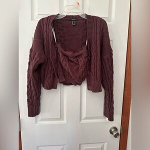 Forever 21 Women's Cable Knit Sweater Set - Burgundy 2 pcs size L
